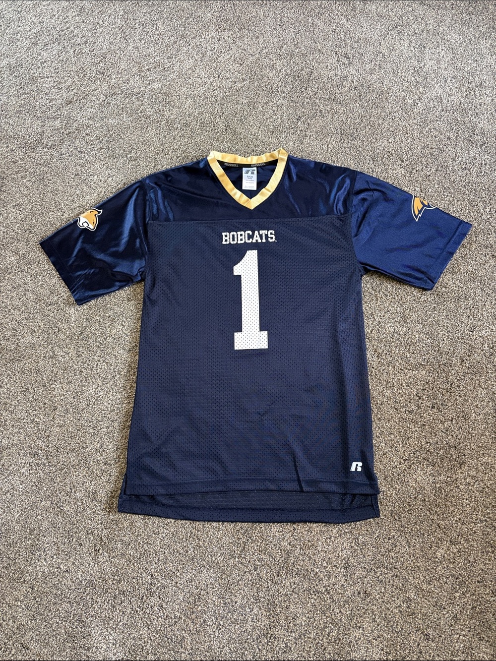 Men’s Russell Athletic Navy & Gold Bobcats #1 Football Jersey Size Small